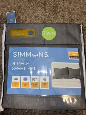 Simmons Twin 4-Piece Sheet Set in Charcoal Gray